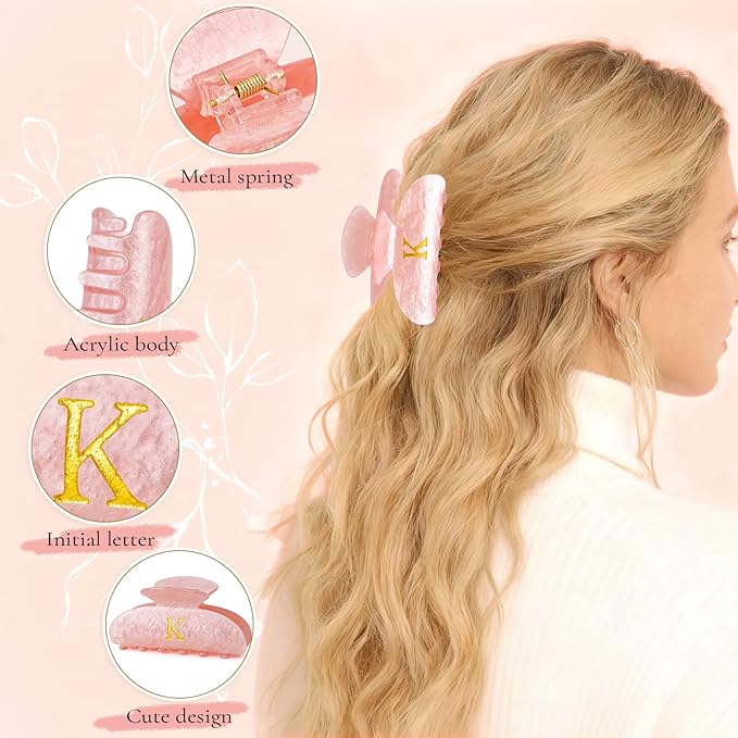Personalized Hair Clips Hair Claws for Women - Elegant Hair Accessories for Women - Monogram Hair Claw Birthday Gifts for Her Wedding Bridesmaid Friend Sister Teacher Wife Grandma - Pink,E