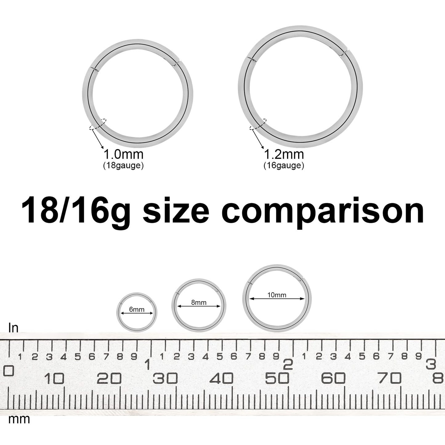 BOGKU 6pcs G23 Titanium Septum Rings 16G Diameter 6mm/8mm/10mm Hinged Nose Ring Hoops for Women Men Girls Cartilage Hoop Earrings Body Piercing Rings Lip Rings