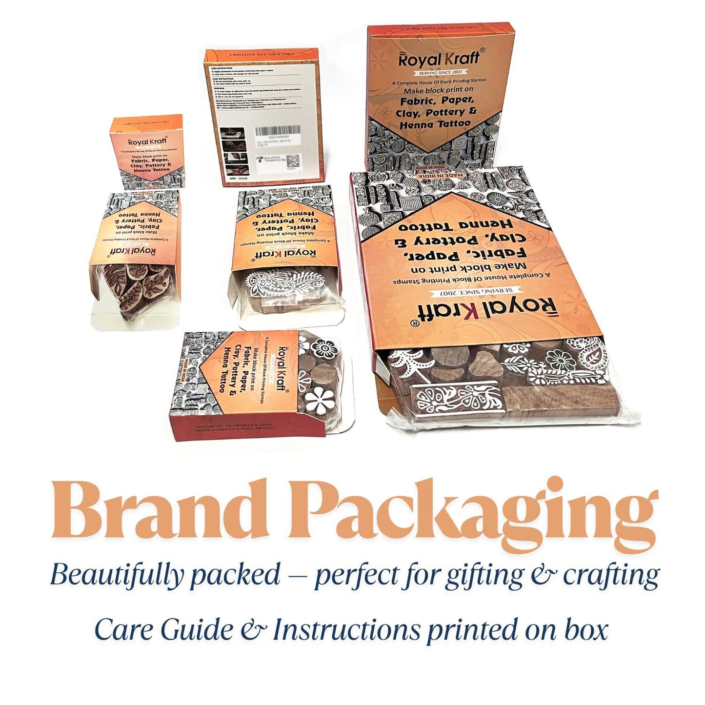 Royal Kraft Wooden Stamps for Block Printing on Saree Border, Textile, Clay, Pottery, Tattoo (Set of 10) MXtag0001