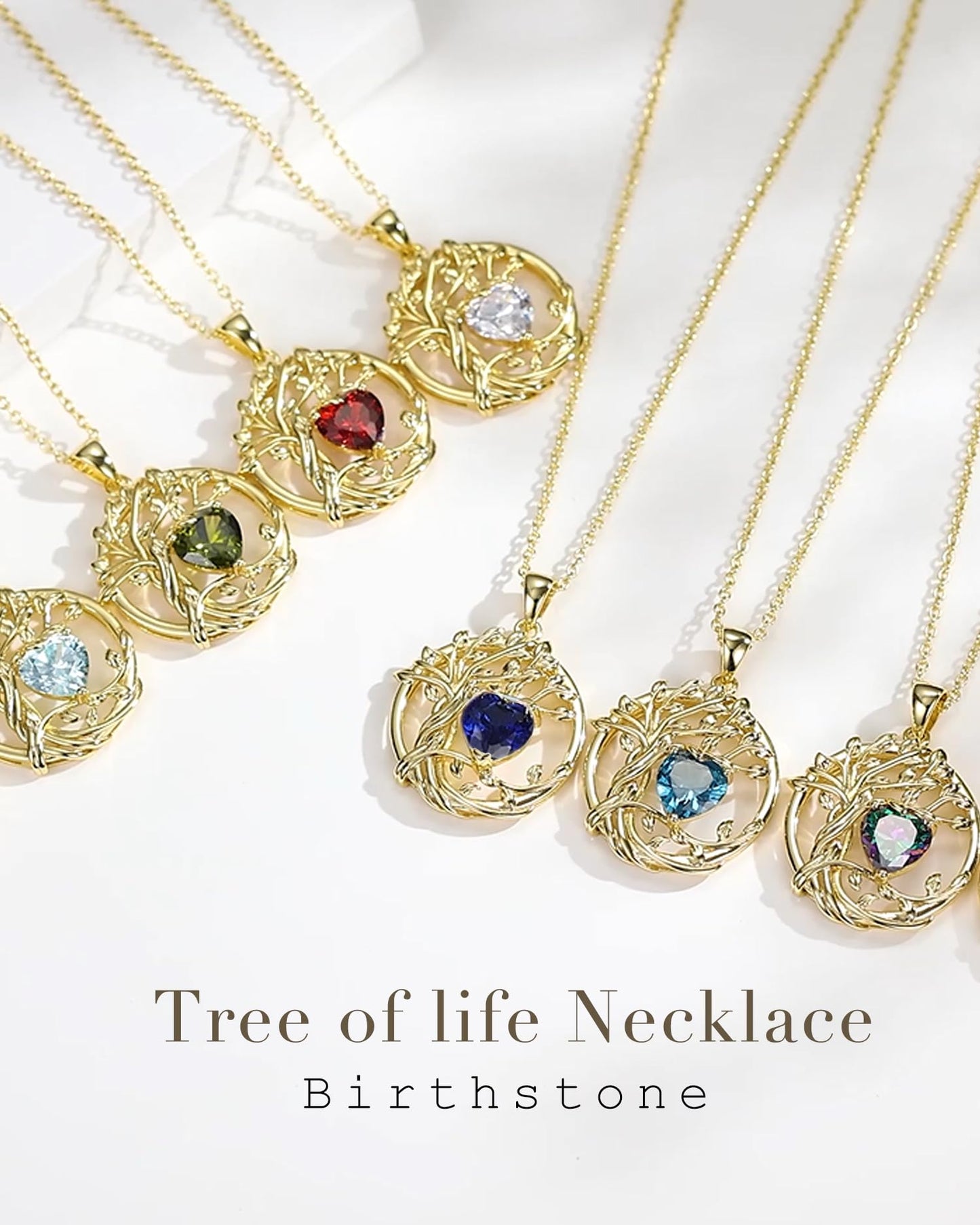 FANCIME Tree of life Birthstone necklace for women Sterling Silver Yellow Gold Plated Alexandrite Pendant June Birthstone Necklace Gemstone Birthday Mothers Day Gifts for Mom Wife Her