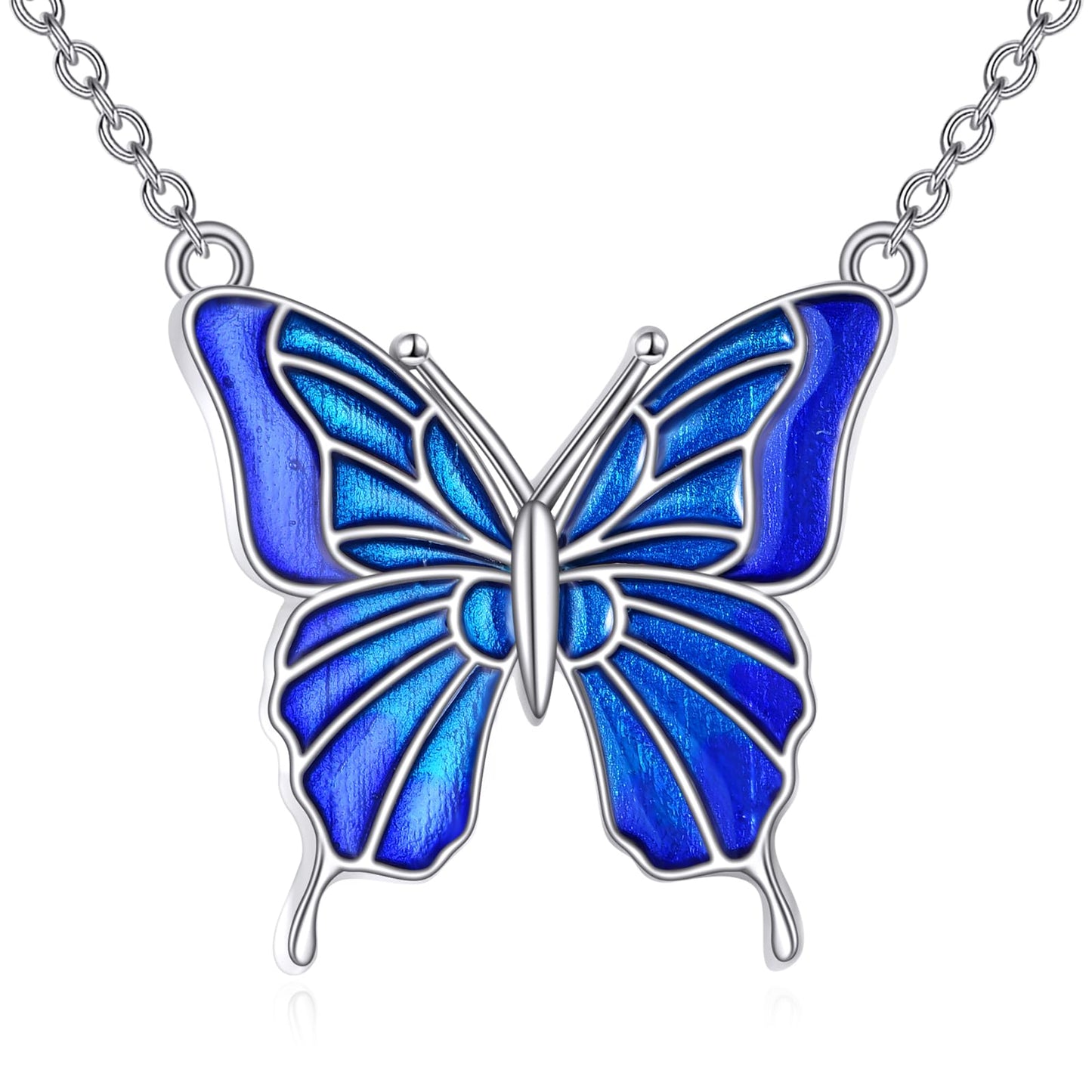 KQF Butterfly Necklace 925 Sterling Silver Blue Butterfly Pendant Necklace Jewelry Gift for Women Mom Daughter