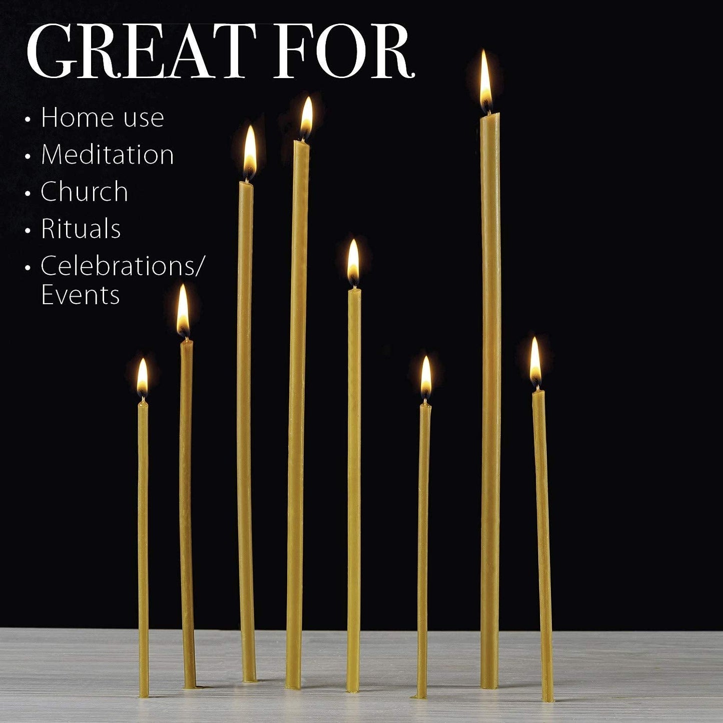 Danilovo Pure Beeswax Candles - Honey-Scented, Decorative Thin Taper Candles - Ideal for Birthday Decoration or Church Prayers - Drip Free, Tall & Smokeless Pack of 100 pcs, 6.3 x 0.2 inch