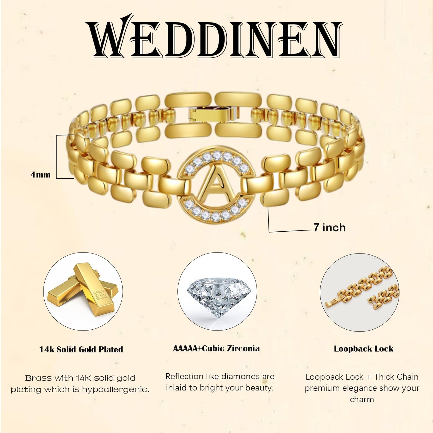 WEDDINEN Initial Bracelet, 14K Gold Plated Letter Bracelets, Thick Bangle Wrist Gold Alphabet Bracelet, Christmas Gifts for Women Jewelry Initial X Charm Chain