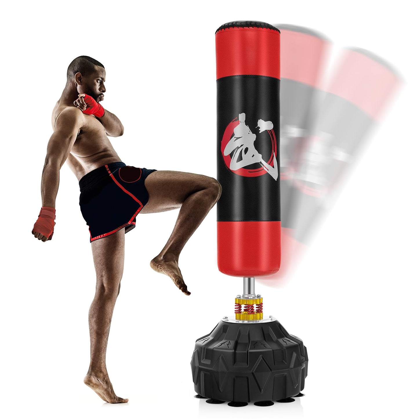 GYMAX Punching Bag for Adults, 70” Punching Stand with Suction Cup Base, TPR Shock Absorber & Multi-Layer Construction, Standing Punching Bag, Heavy Duty Boxing Equipment for Kickboxing MMA Muay