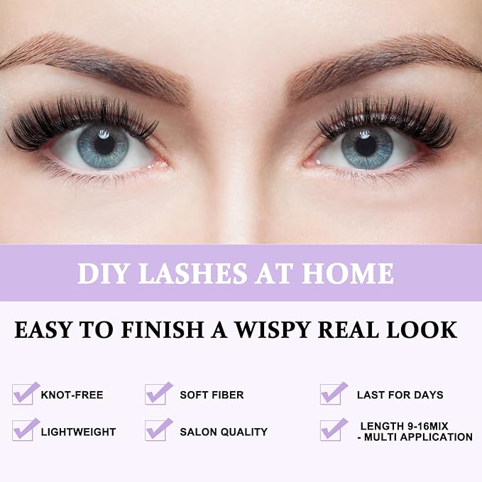 B&Q Lash Clusters 280PCS Natural Eyelash Clusters 30D 40D C 9-16 Individual Lash Wispy Eyelash Extension with Soft Thin Band Classic Look Pestañas Postizas Comfortable DIY at Home(30D+40D-C-9-16MIX)
