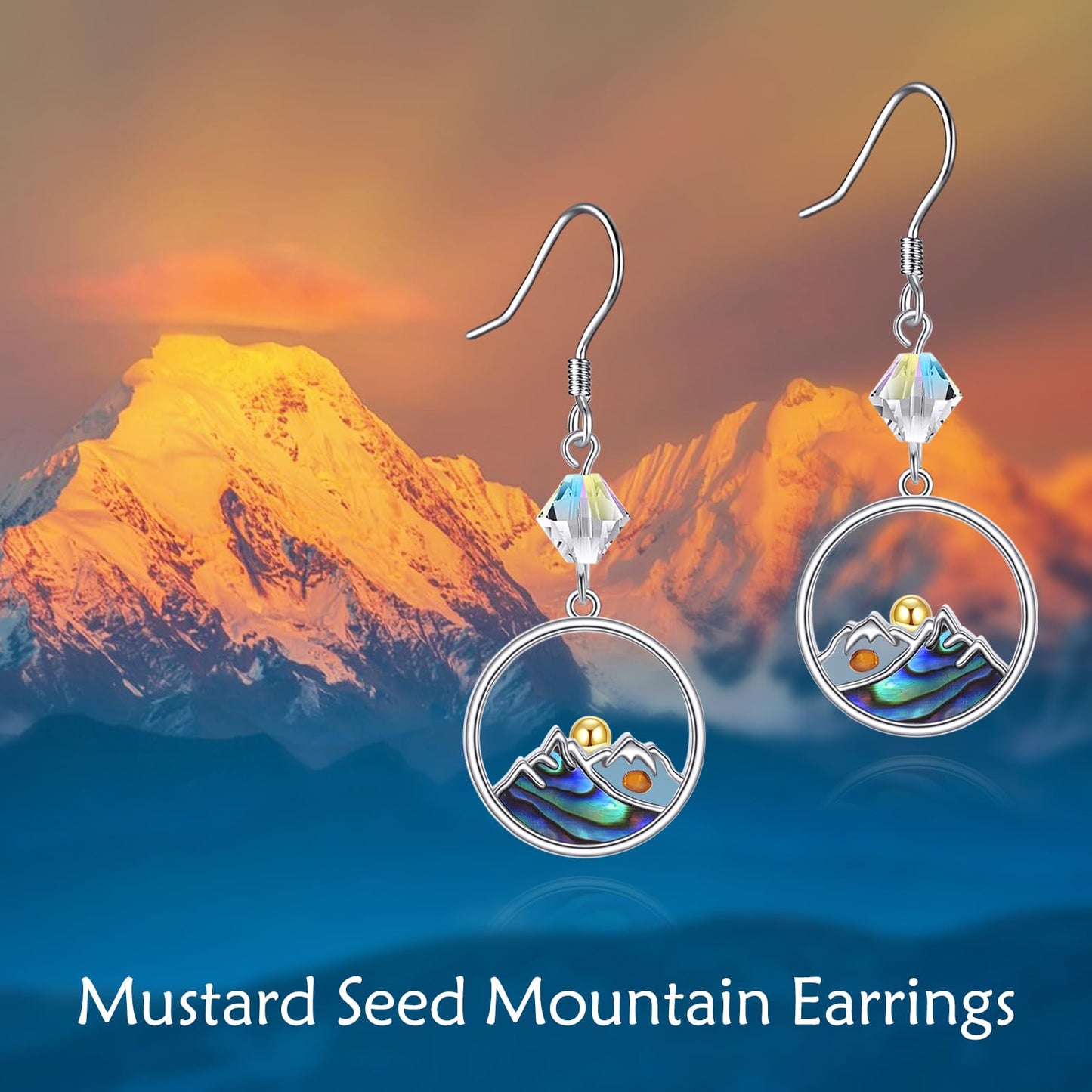 AOBOCO Mustard Seed Earrings for Women 925 Sterling Silver Round Sun Earrings Dangle Religious Mustard Seed Jewelry Christain Christmas Birthday Gifts for Mom Friends(Round Mountain Hooks)