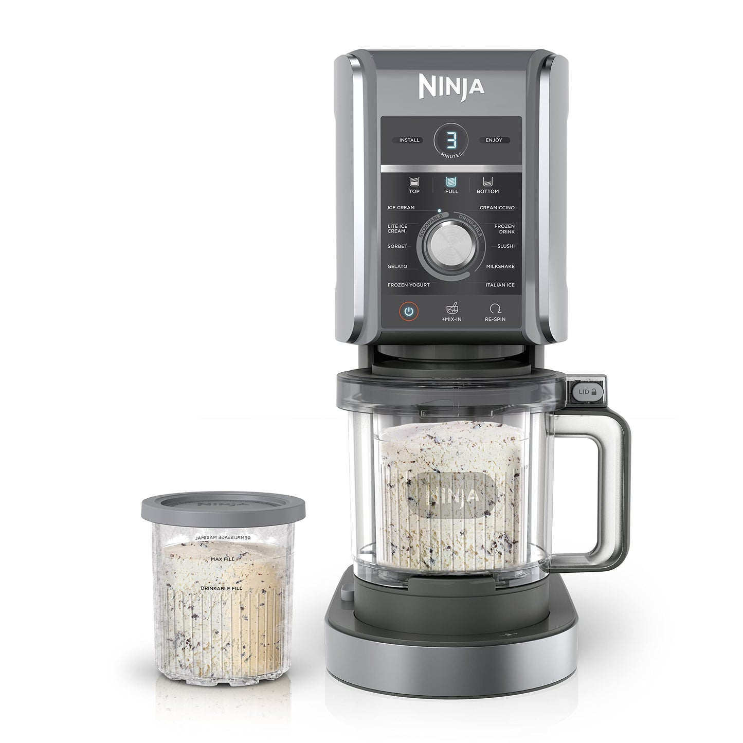 Ninja CREAMi Deluxe Ice Cream Maker, Treats and Frozen Desserts, Sorbet, Milkshakes, Yogurt and More, 11-in-1 Programs, XL Capacity, Includes Two 24-oz Family-Size Tubs, Silver, NC501