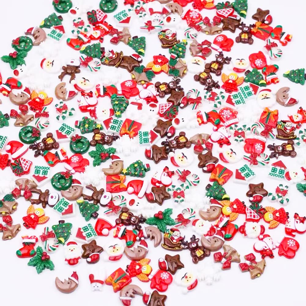 200pcs Christmas Resin Charms for Crafts, Christmas Slime Flatback Charms，Ornament Scrapbooking DIY Crafts, Miniature Ornaments for Christmas Embellishments, Craft Supplies Mini Christmas Decorations