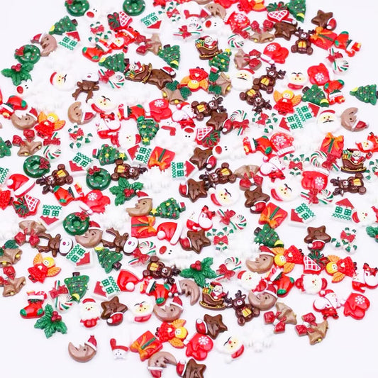 200pcs Christmas Resin Charms for Crafts, Christmas Slime Flatback Charms，Ornament Scrapbooking DIY Crafts, Miniature Ornaments for Christmas Embellishments, Craft Supplies Mini Christmas Decorations
