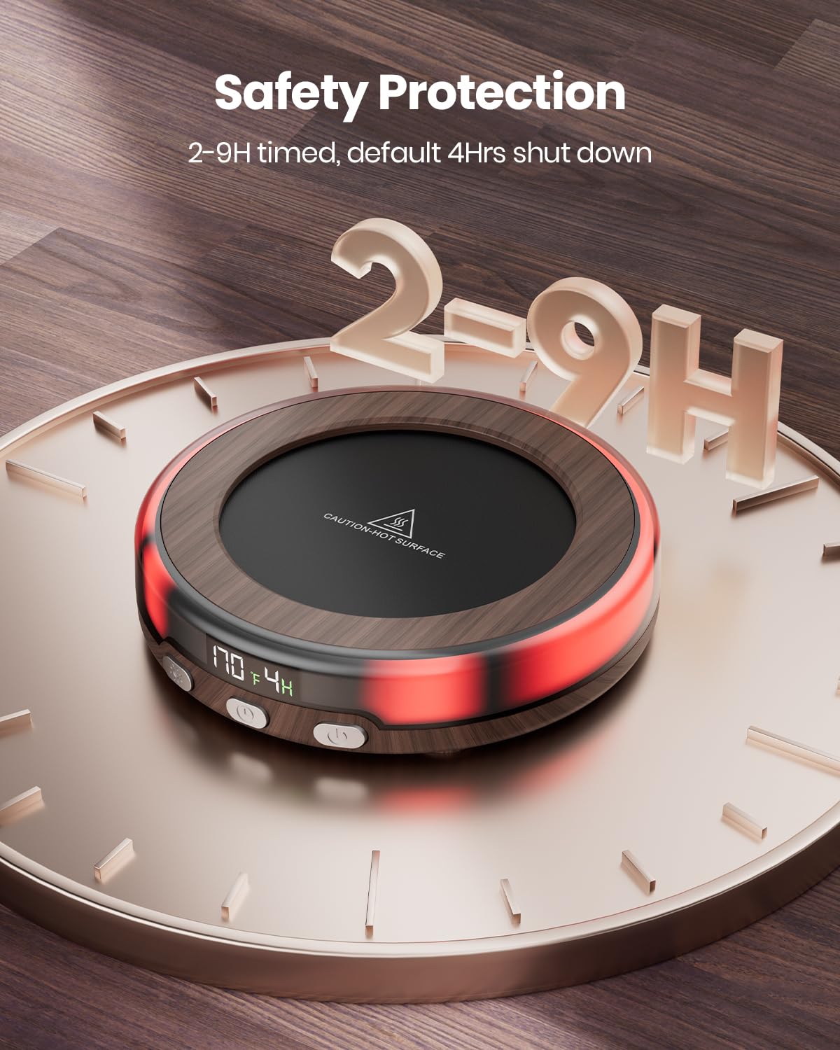 Gaiatop Coffee Mug Warmer for Desk, 3 Temp Settings, 2-9Hrs Timer, 3 Colorful Romantic Atmosphere Light Modes, Beverage Heating Plate with Digital Display for Candle Tea Milk Wood