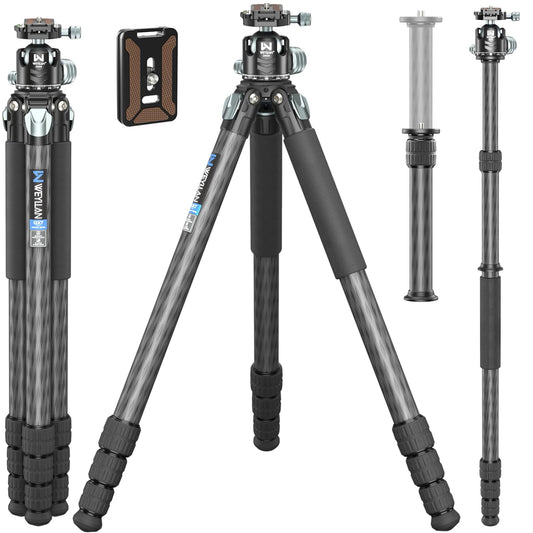 81'' Carbon Fiber Tripod for Camera WEYLLAN Heavy Duty Tripod Camera, 10-Layer Carbon Fiber Tube, 32.5mm Professional Tripod Leg with DSLR Ball Head for Camcorder Telephoto Lens, Max Load 20kg