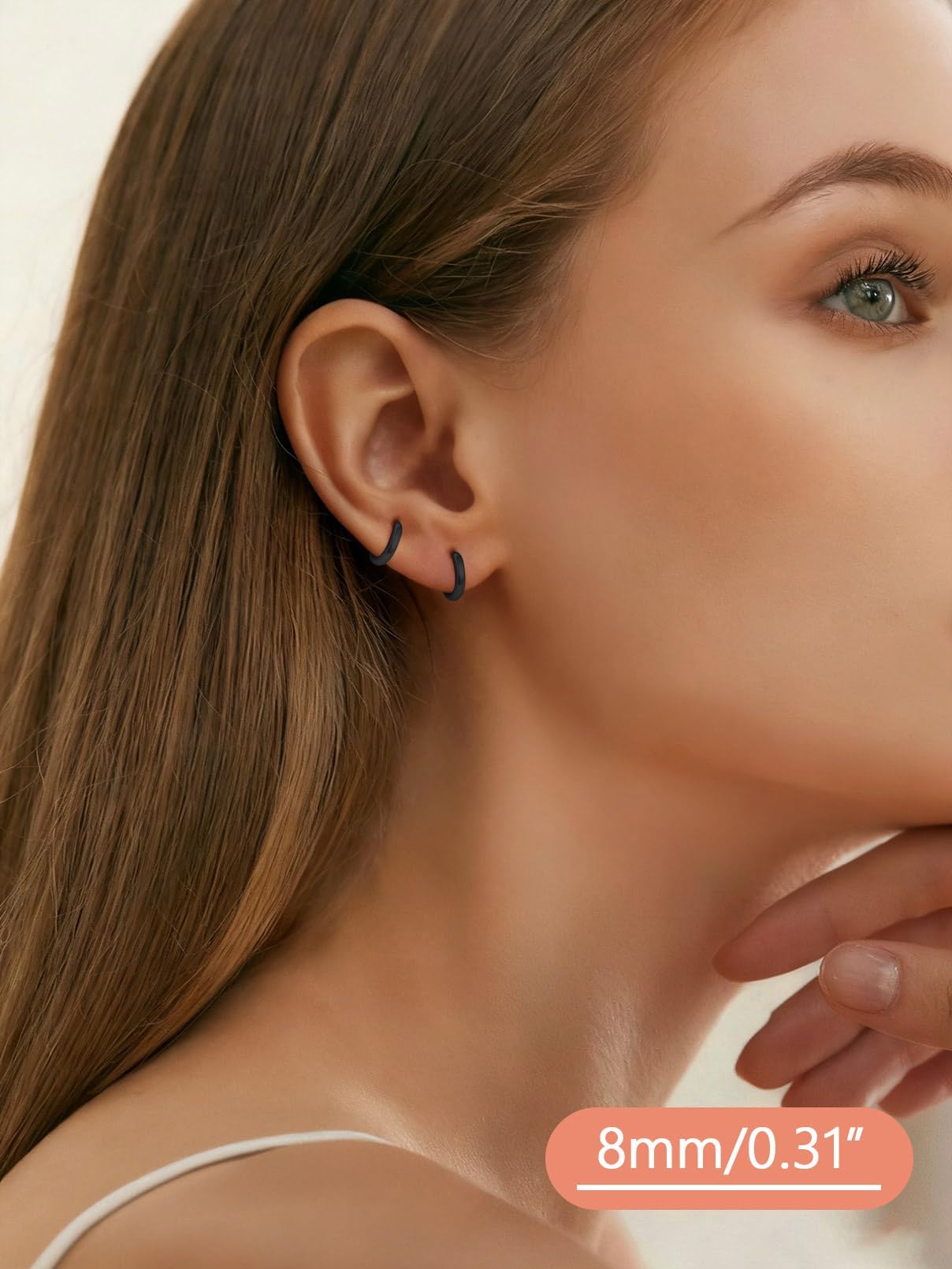 FaithHeart Hoop Earrings for Women, Black Hypoallergenic Huggie Hoop Earrings, Small Cartilage Earrings for Women 8mm, Send Gift Box
