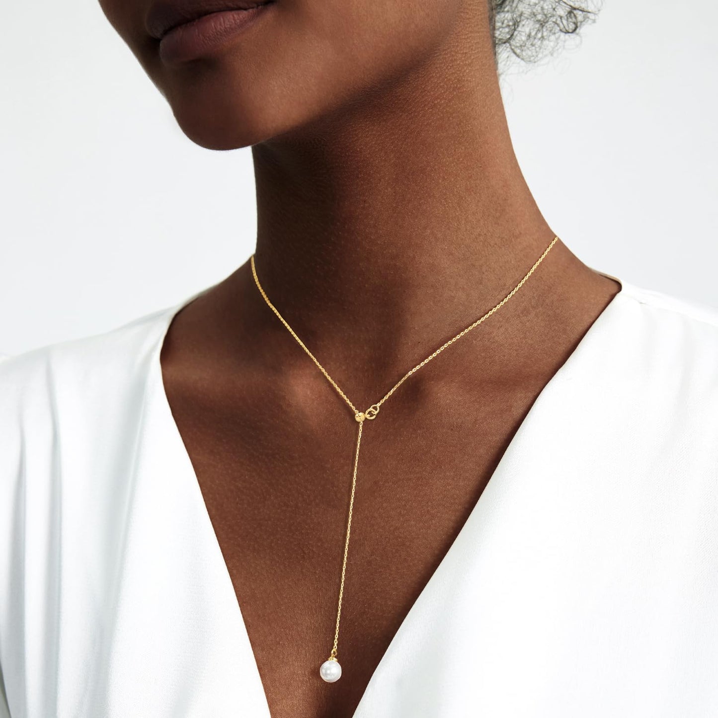 Zeffy Long Pearl Necklaces Dainty Gold Pearl Lariat Necklace Prom Drop Dangle Adjustable Necklace Trendy Simple Pearl Choker Y-Shaped Chain Wedding Women's Jewelry Set Gift