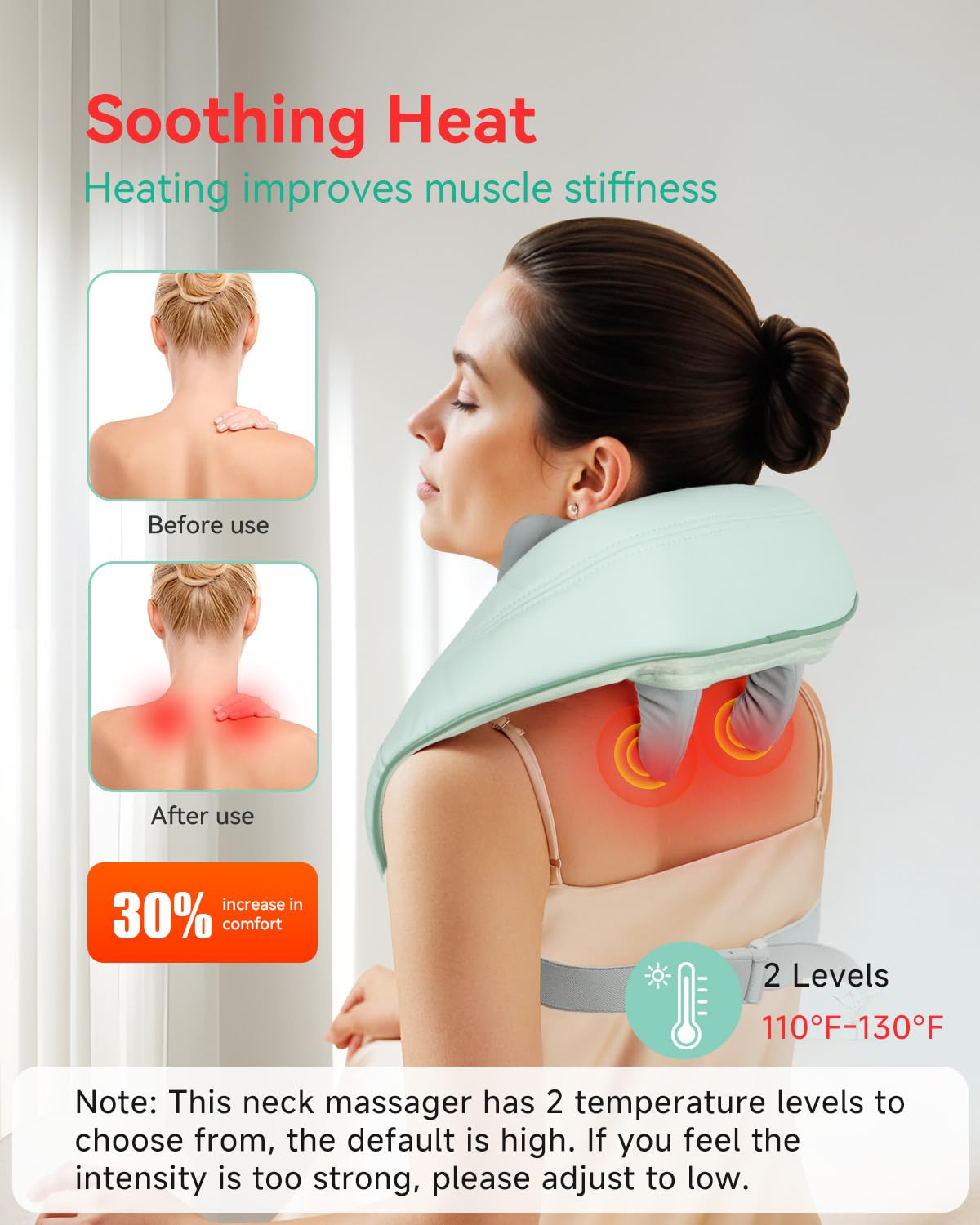 Snailax Cordless Shiatsu Neck Massager with Heat, 4D Kneading Back Shoulder Massager Deep Tissue, Larger Massage & Heating Area, Gift for Mom Dad