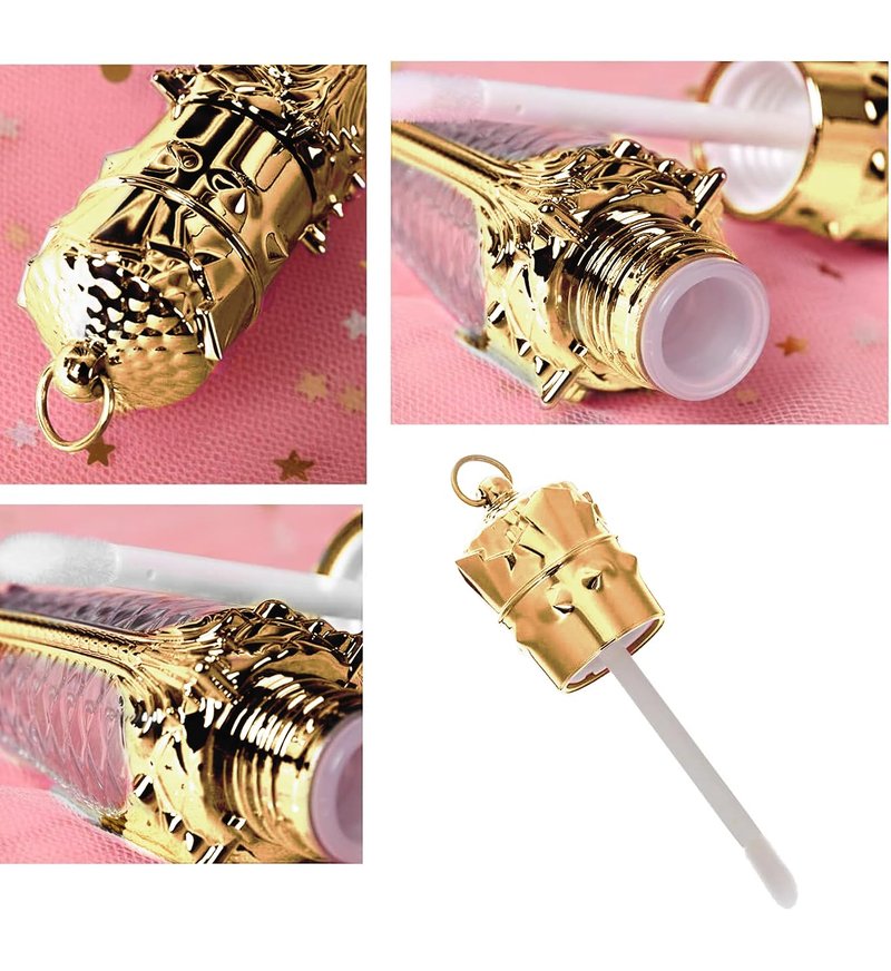 CTKcom 3ml Lip Gloss Tubes Empty Lip Glaze Containers with Radish Shape Plastic Refillable Lip Gloss Containers with Wand, for Women Girls DIY Cosmetic Makeup,Gold,10 Pack