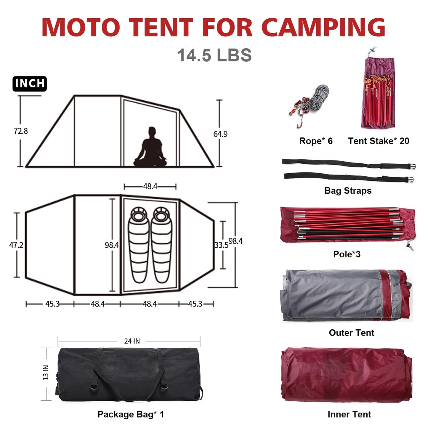 2 Person Camping Tent Motorcycle Tent Waterproof Instant Family Tents Lightweight Motorcycle Storage Shelter for for Backpacking Hiking Easy Setup