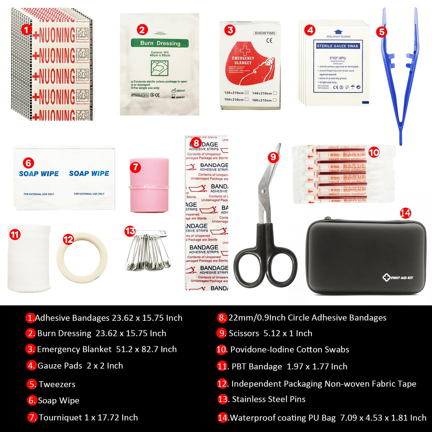 Small First Aid Kit Portable Compact Waterproof Mini Refill Supplies for Home Car Travel Camping Truck Hiking Sports Office & Outdoor Emergencies Black