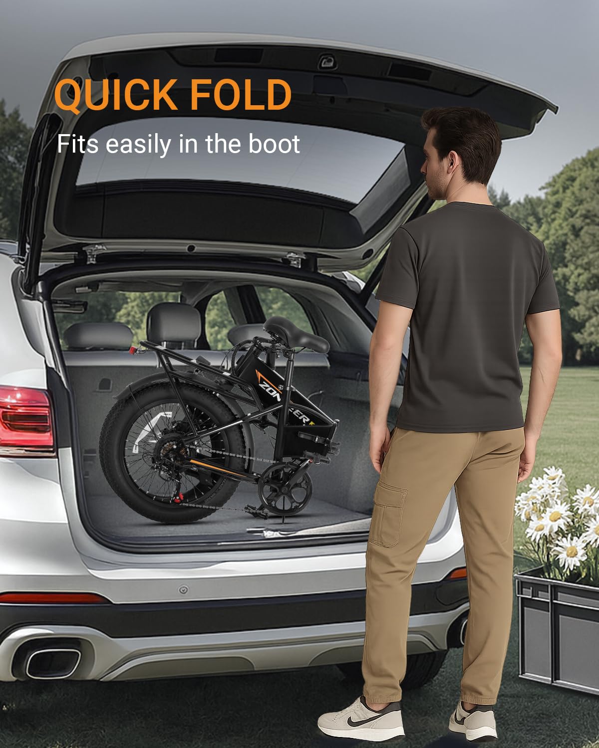 zonveer Folding Electric Bike, 48V 10.4AH Large Removable Battery E Bike, 28 MPH, 50 Miles Max Range, 20" Fat Tire Electric Bike for Adults, Adult Electric Bicycles for Commute