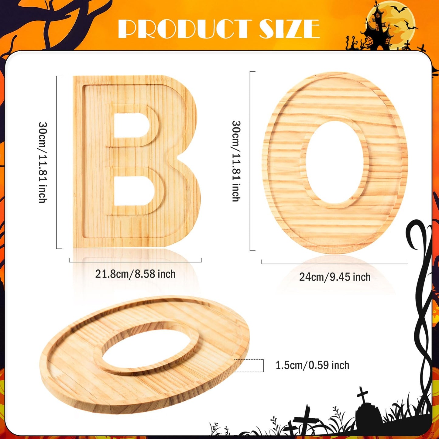 AWIZOM 3 Pcs Halloween Charcuterie Boards BOO Wooden Serving Platters Halloween Pine Wood Trays Wooden Snack Cookie Dish Plates for Home Kitchen Holiday Housewarming Dinnerware Presents
