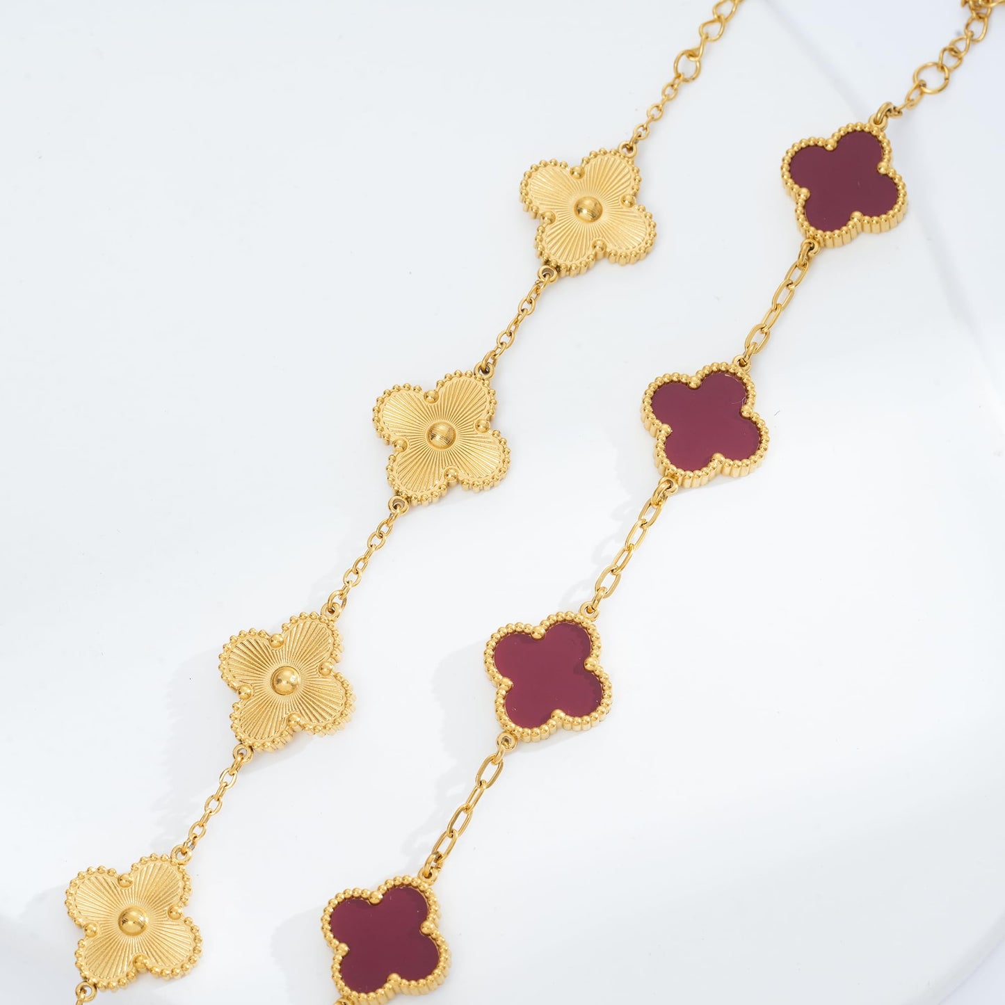 Acicihenn Waterproof Four-Leaf Clover Bracelet,Adjustable Link Double Sided Jewelry, Lovely Fashion Jewelry Gift for Women Gold Bracelet + Red Bracelet