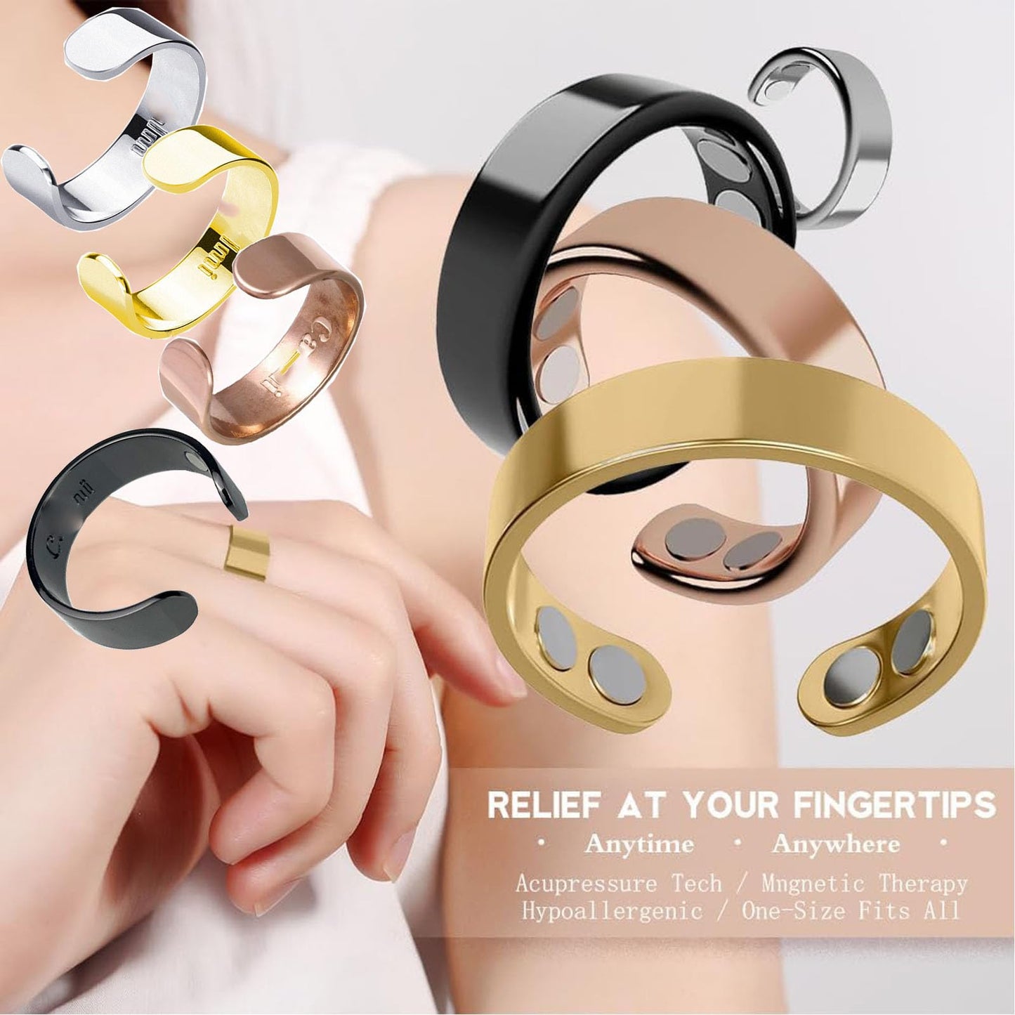 Refined Magnc Stainless Steel Auvulis Migraine Ring Magtherapy Lymphatic Drainage Rings Lymph Nodes Acupuncture Therapy Anti Snoring Rings Migraine Relief Health Jewelry for Men and Women(Rose Gold)