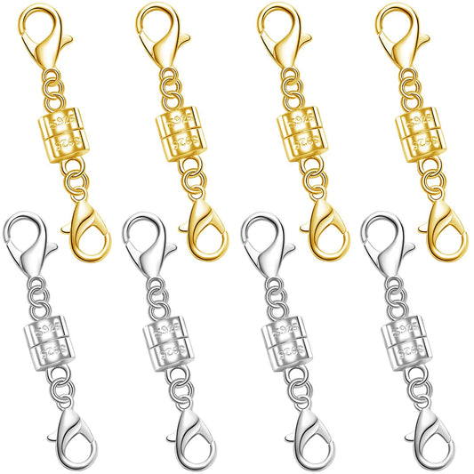 925 Silver Double Lobster Magnetic Necklace Clasps,Magnetic Jewelry Clasps for Necklaces Extender Bracelet Clasps and Closures (4golden+4silvery)