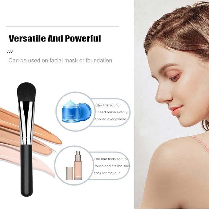 Facial Mask Application Brush, Black Soft and Flexible Bristles Man-made Fiber Brush Head Cosmetic Tool for Body Lotion, Mud, Clay, Charcoal Mixed Mask