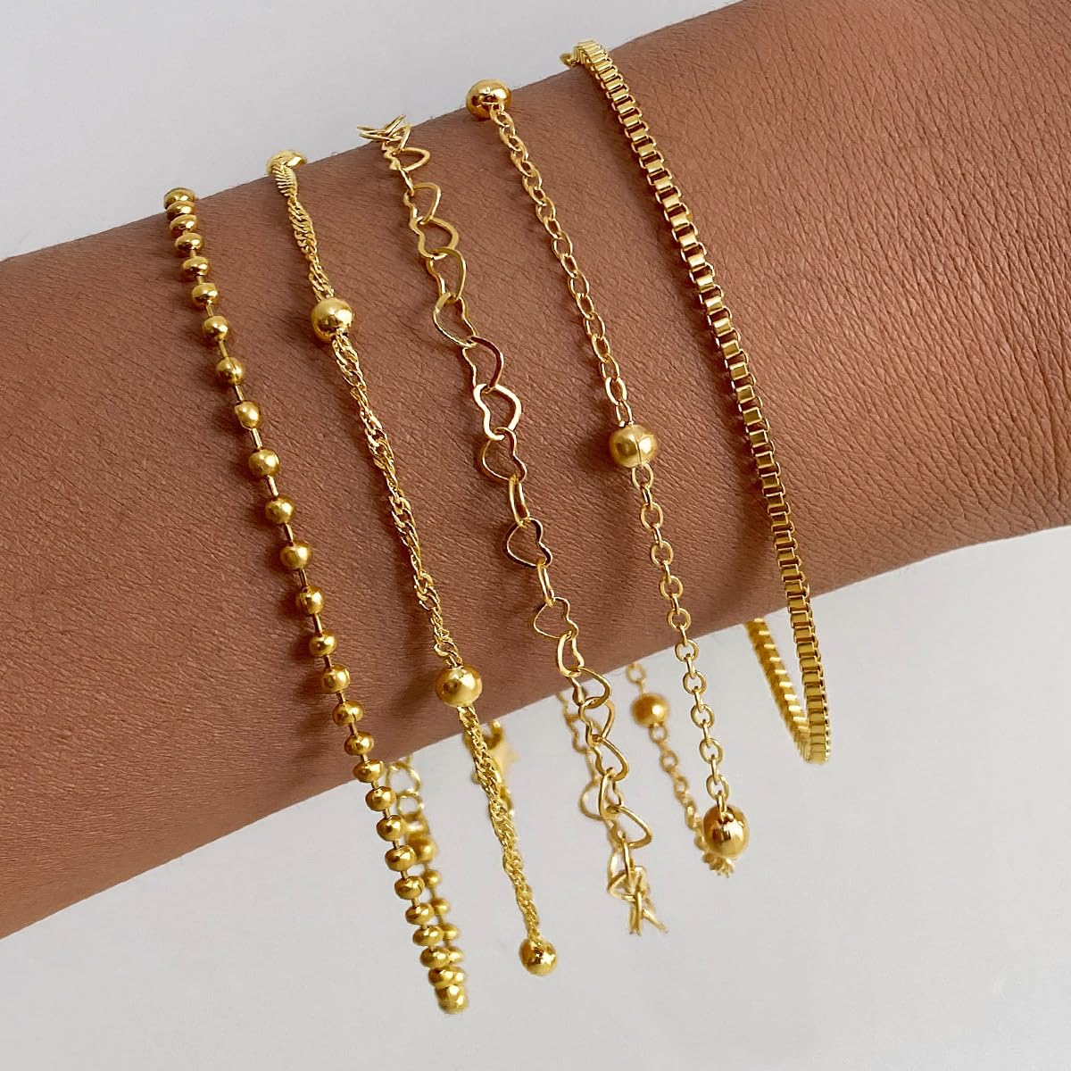 IFKM Gold Bracelets for Women, 14K Gold Plated Dainty Link Chain Bracelet set, Trendy Stackable Layered Bracelets jewelry Gifts