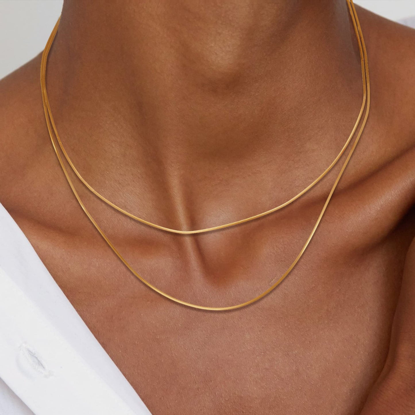 Freekiss 14K Gold Plated Gold Necklace for Women, Layering Tiny Herringbone Necklace for Women Dainty Simple Snake Chain Necklace Set Stackable Minimalist Gold Choker Womens Jewelry Gifts