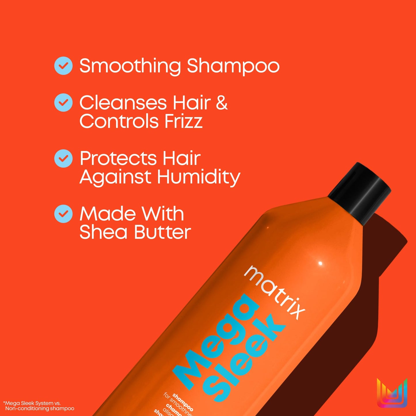 MATRIX Mega Sleek Shampoo - Anti-Frizz Moisturizing Shampoo,Smoothing and Detangling,For Dry & Damaged Hair,Salon Professional Formula,With Shea Butter,Vegan,33.8 Fl Oz,(Pack of 2)