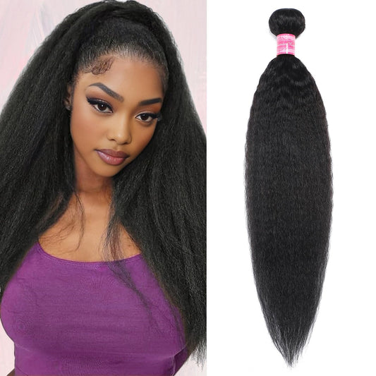 Releek 12A Brazilian Kinky Straight Bundles Human Hair 16 Inch 100% Unprocessed Yaki Straight Human Hair Single Bundle Quick Weave Hair Kinkycurly 1 Bundle Thick Remy Virgin Hair Extensions
