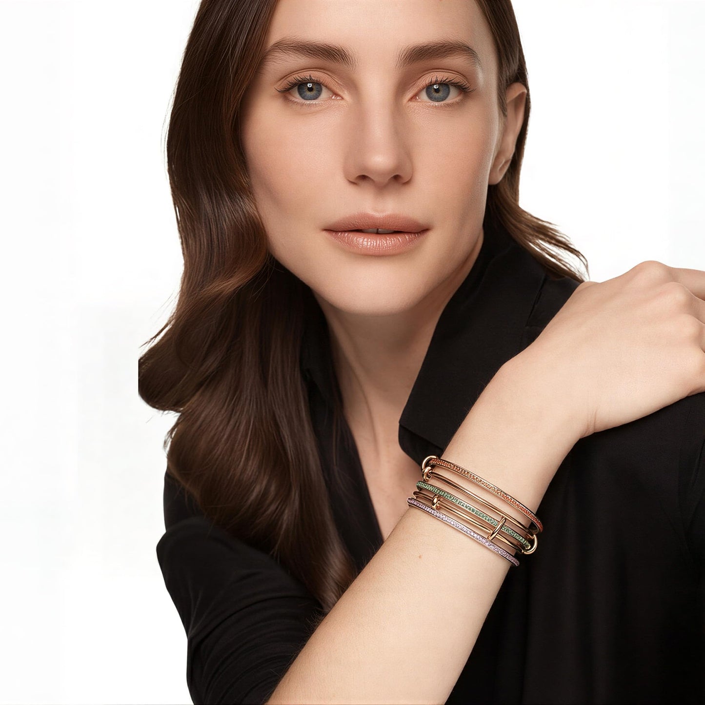 Musishiyu Gold Bracelets for Women Stacking Bangle - 18K Mixed Metal Tri-Color Rolling Interlocking Bands, Cubic Zirconia Fidget Anxiety Jewelry, Perfect Gifts for Mom Wife Grandma