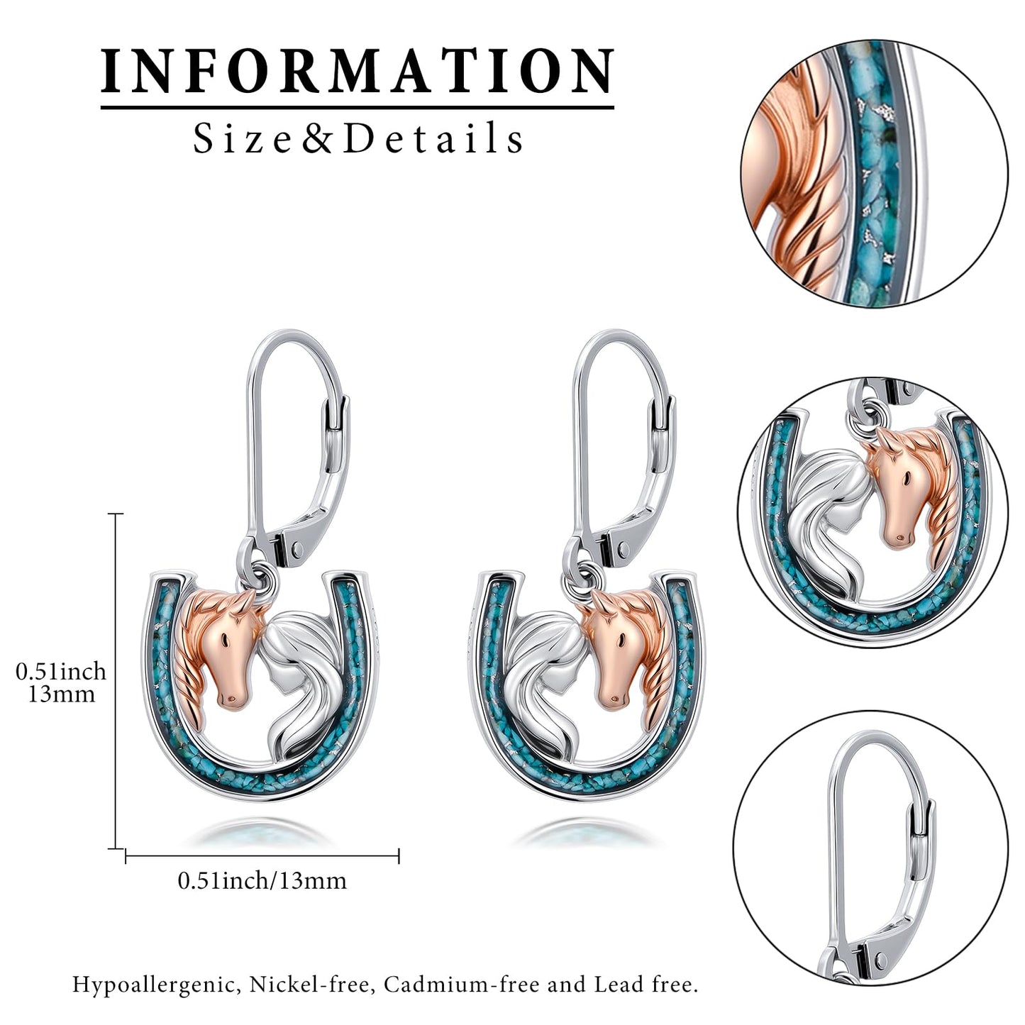 YYmqmq Turquoise Horse Earrings for Women 925 Sterling Sliver Horseshoe Dangle Drop Earrings Leverback Country Jewelry Turquoise Western Jewelry Gifts for Women Girlfriend Cowgirl