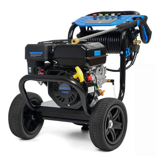 AACULPET 3600PSI Gas Pressure Washer, 2.3 GPM 212CC High Pressure Washers, 30FT Hose with Reel, Built-in Soap Tank, 5 Quick-Connect Nozzles, Axial Pump, Heavy Duty Gas Power Washer for Cars Driveways
