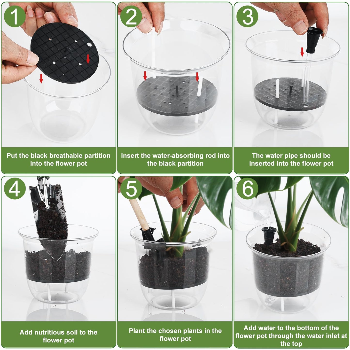 IWNTWY Plant Pots 6 inch Set of 3, Self Watering Pots for Indoor Outdoor Plants Flowers, Self Watering Planters with Reservoir, Drainage Hole and Absorbent Cotton Rope (3 Large)