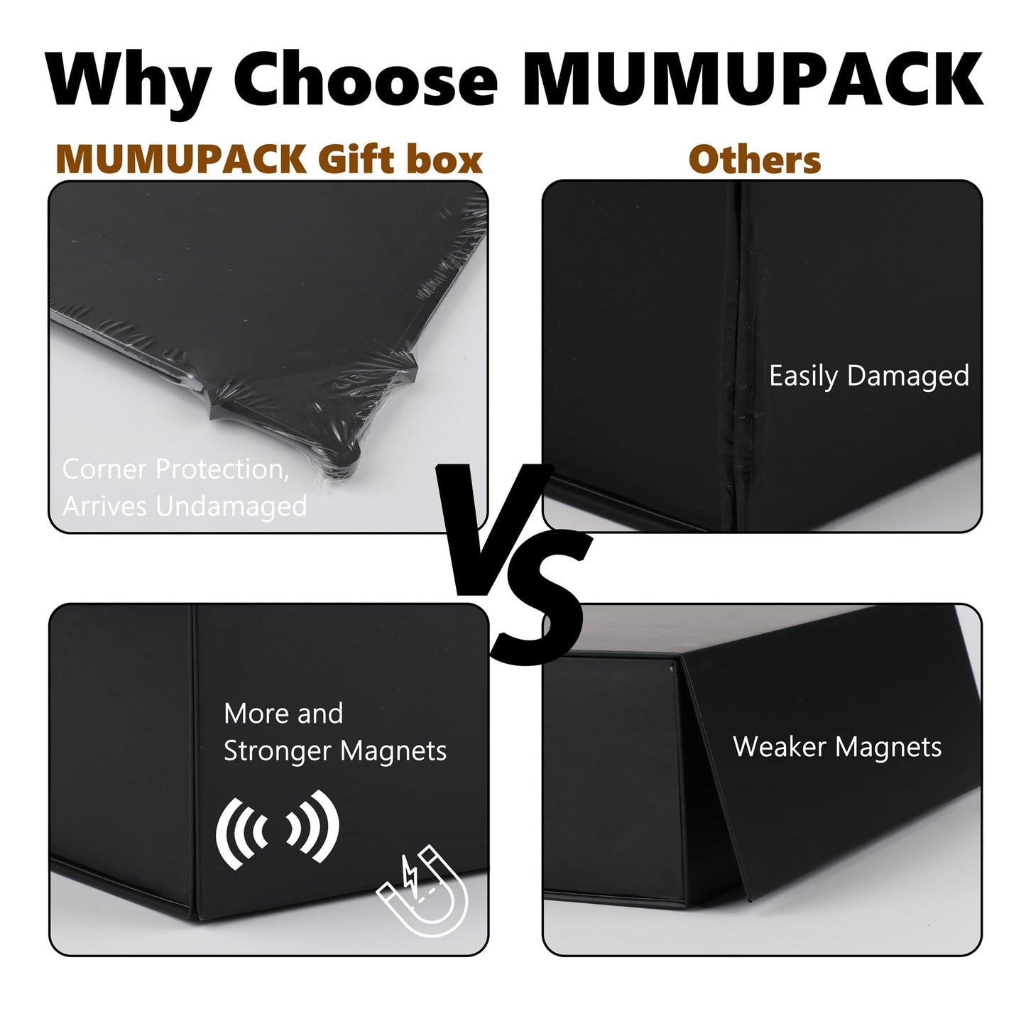 MUMUPACK Black Gift Box,13x11x5.3 Large Gift Boxes With Lids For Presents Includes Ribbon And Diy Printable Sticker Paper,Bridesmaid Proposal Box,Magnetic Gift Box For Birthday,Wedding,Graduation