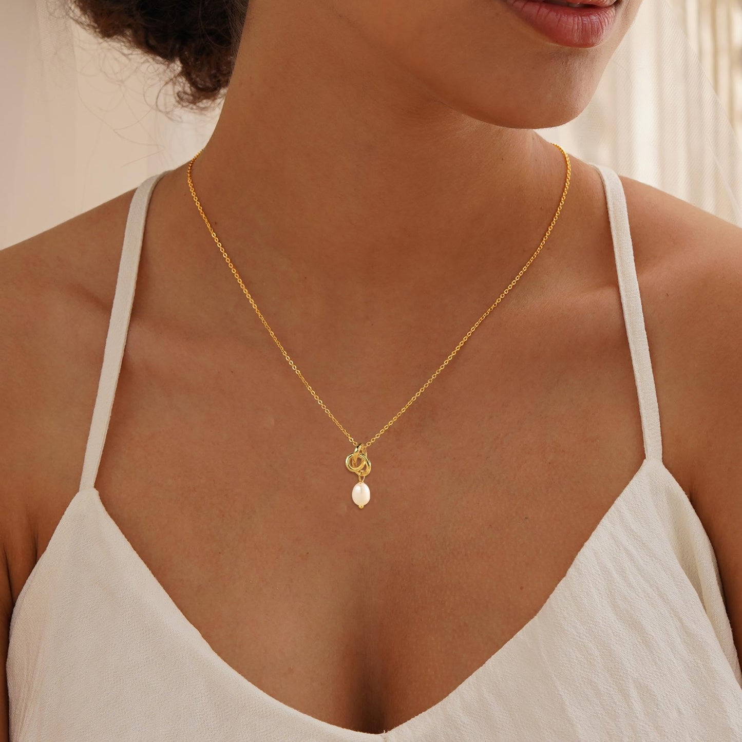 JOBICY Gold Pearl Necklaces for Women: Trendy, Freshwater Knot Pearl Drop Pendant Necklace, 14k Dainty Gold, Perfect for Brides or Prom Events