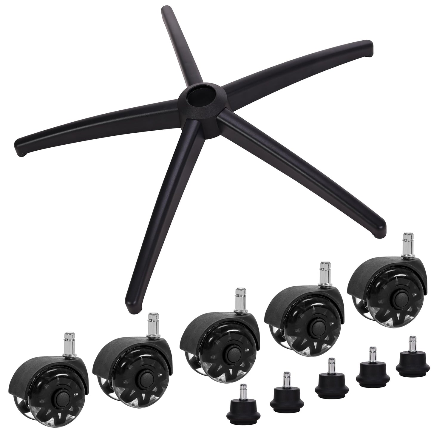 Frassie Office Gaming Chair Metal Base Replacement with 5 Wheels Bell Glides Replacement, 28 Inch Heavy Duty 2500 Lbs Universal Computer Chair Stool Base Part (Black)