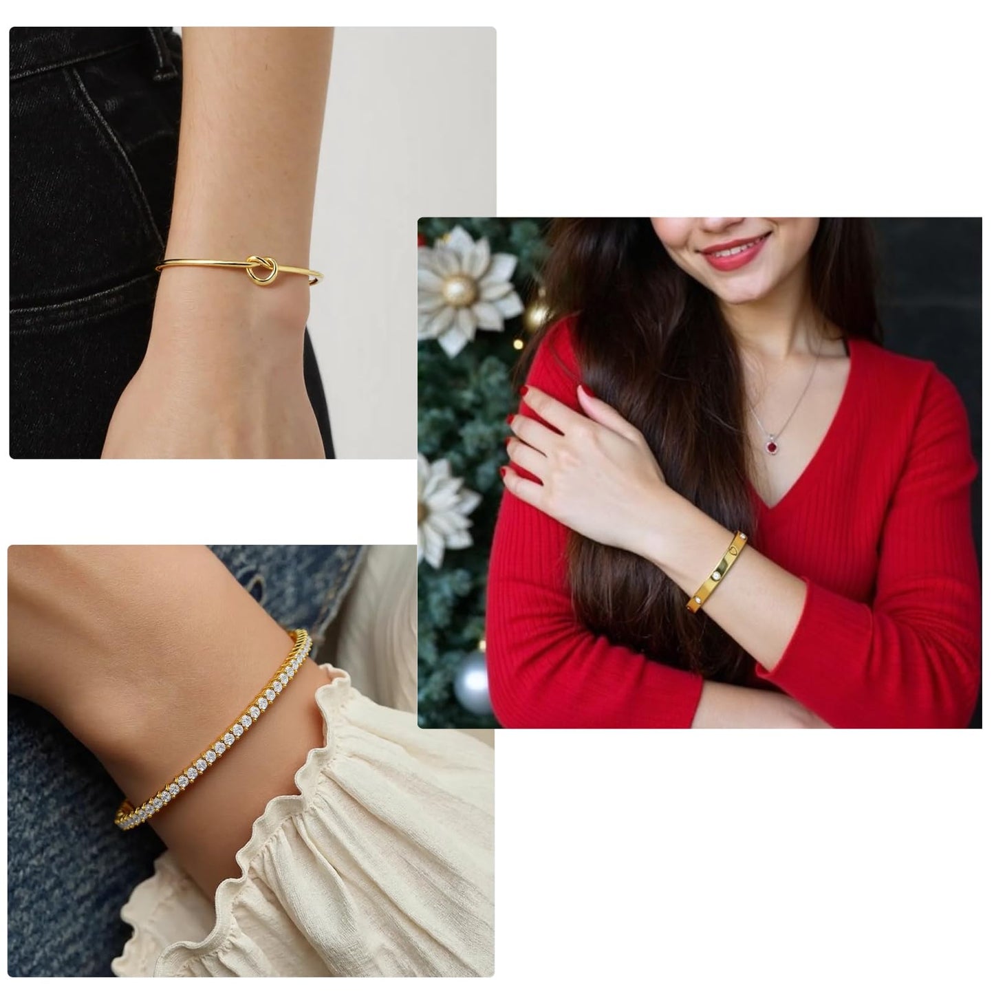 FAFUGA 18 K Gold Plated Love Bangle Bracelet Stack Cuff Jewelry for Women Jewelry Set for Women Gift with Box (style9)