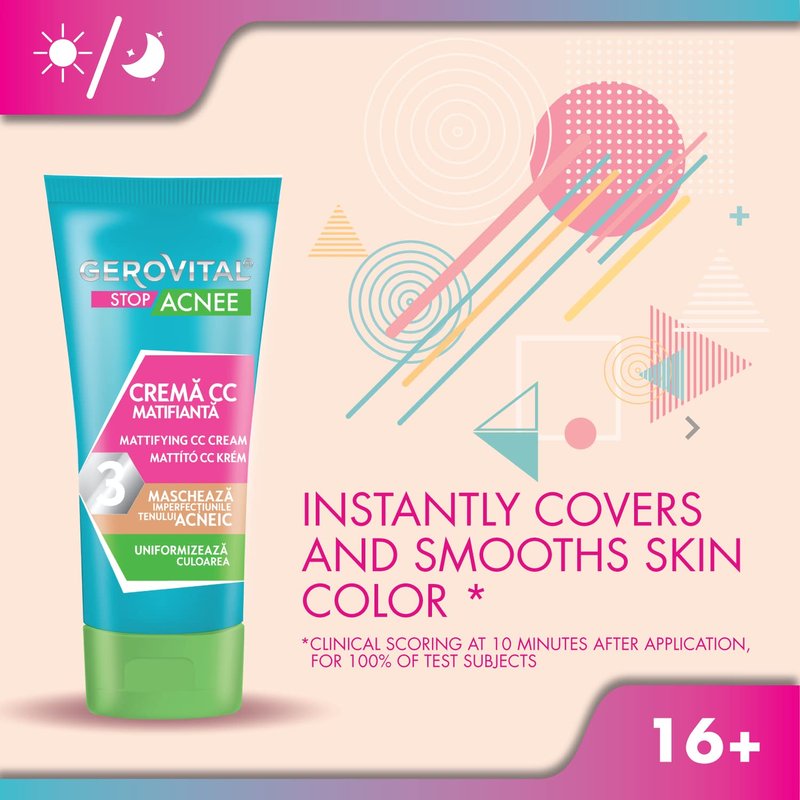 Gerovital STOP ACNE Mattifying CC Cream – Skin Perfecting Formula for an Even Complexion, Medium Shade, 30ml