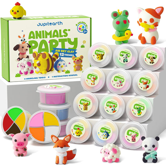 Air Dry Clay for Kids,12 Animals Theme Party Foam Clay,Ultra Light Modeling Clay Kit, DIY Art and Home Party Favors for Boys & Girls (Animal)