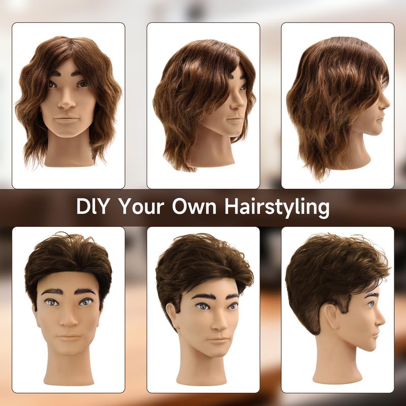 Barber Mannequin Head Male, Mannequin Head Human Hair for Practicing Haircut, Cosmetology Mannequin Head with 100% Human Hair
