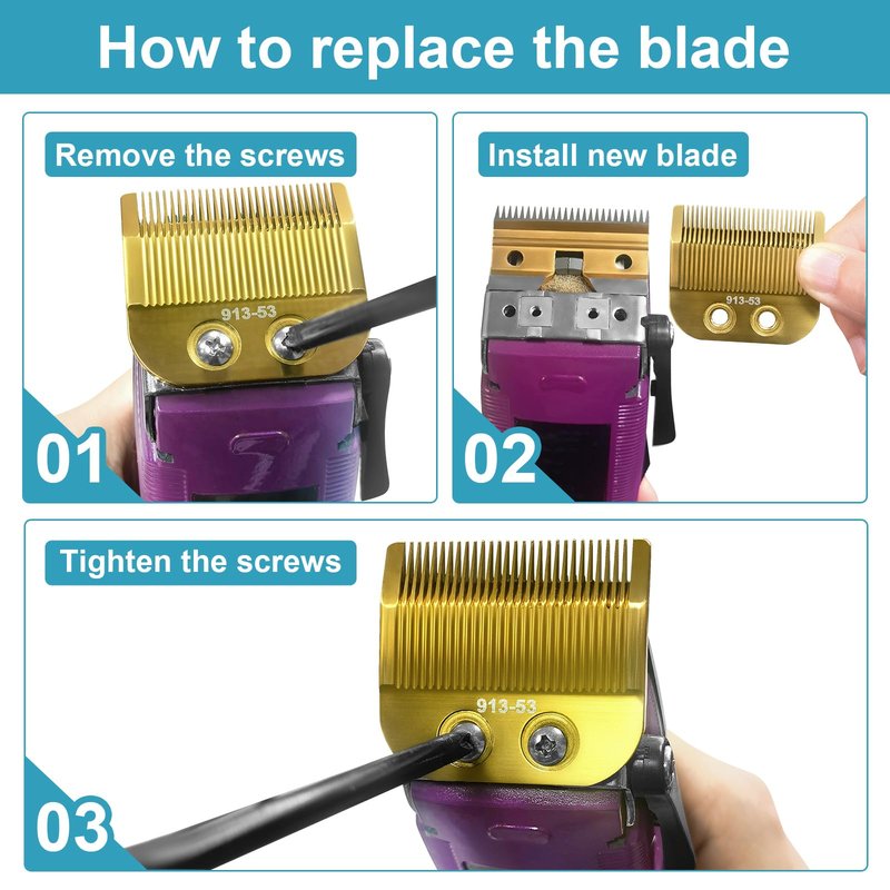 913-53 Fine Blade Replacement Trimmer Blade Compatible with Oster Fast Feed 076023 and Salon Pro Clippers 076830 Blades Replacement，Golden