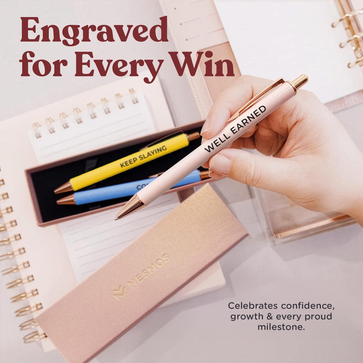 MESMOS 3pcs High End Luxury Congratulations Gifts for Women, Job Promotion Gifts for Women, Thank You Gift for Teacher, Employees, Coworkers, Mentors & Managers German-Ink & 1mm Swiss-Tip Luxury Pen.
