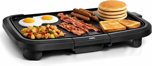 COOK WITH COLOR Electric Griddle 1200W, Nonstick Surface for Pancakes, Burgers, Eggs & More, Removable Temperature Control, Slide-Out Drip Tray, 10" x 16" Cooking Area, Black
