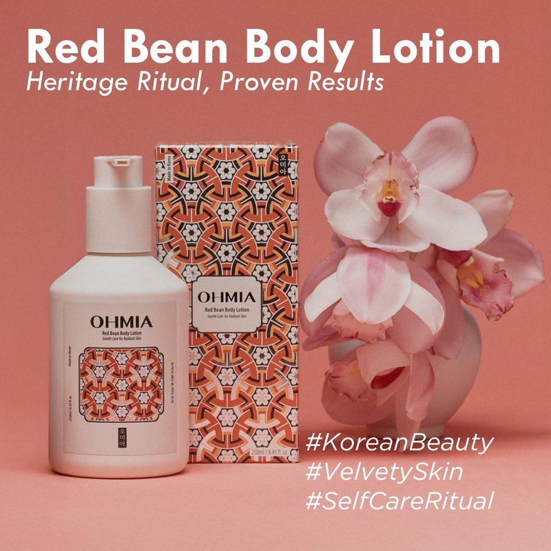 OHMIA Korean Red Bean Body Lotion - 24-Hour Hydrating Moisturizer for Dry Skin with Peptides & Hyaluronic Acid for Smooth Sensitive Skin Women & Men - Vegan & Cruelty-Free - 8.45 fl oz
