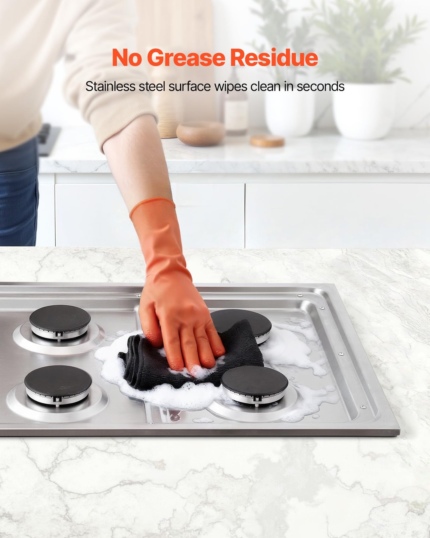 VEVOR Gas Cooktop, 30 inch 4 Burners Gas Stove Top, Max 48000BTU Built-in Stainless Steel Stove Top LPG/NG Convertible Dual Fuel Cooktop Stoves with Sealed Burner for Sear, Stew, Boil, Stir-Fry