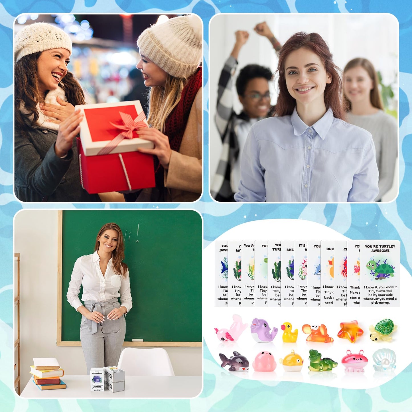 Halloscume 96 Sets Employee Appreciation Gift Box Bulk Mini Resin Sea Ocean Animals Breathing Gift Bulk Emotional Support Positive Box for Staff Coworkers Team Mental Health Care