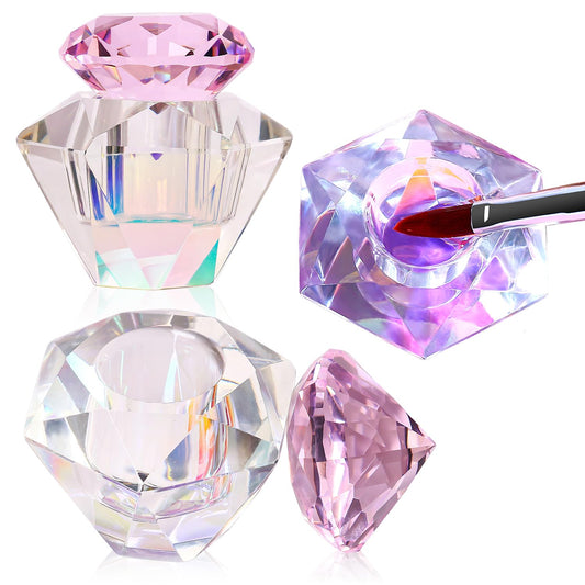 Nail Dappen Dish with Lid Diamond Styling Design Crystal Glass Monomer Dampen Dish Holder for Nail Acrylic Liquid & Powder (6)