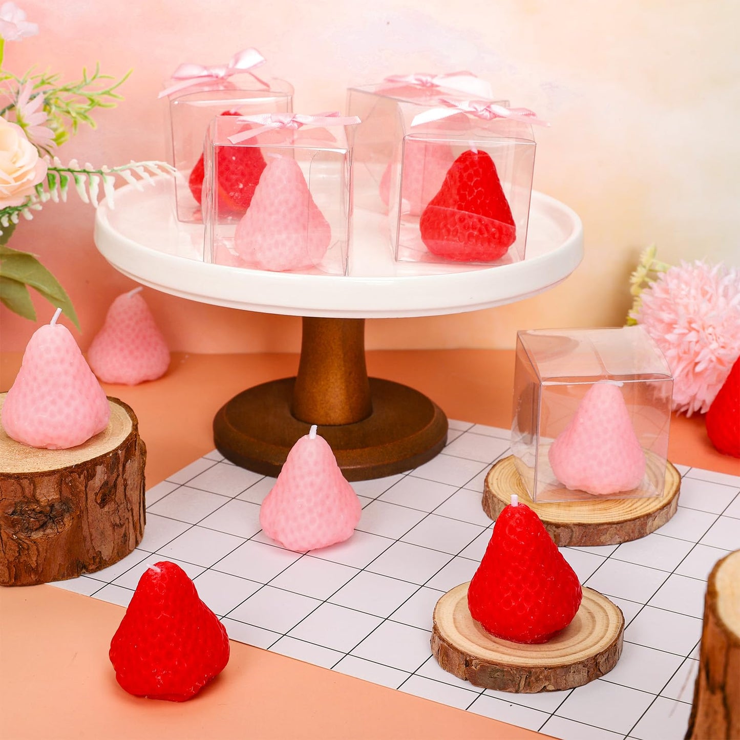 FYSUIMU 30 Packs Strawberry Candles Baby Shower Favors Strawberry Shaped Scented Candles Red Pink Sweet Fruit Wax Candle with Boxes for Birthday Holiday Summer Gender Reveal Party Bath Yoga Spa Decor